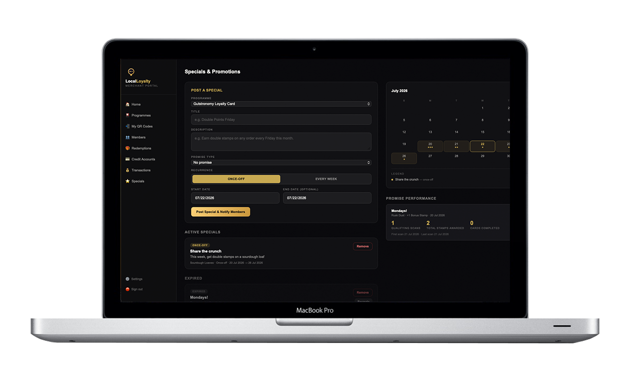 Specials dashboard